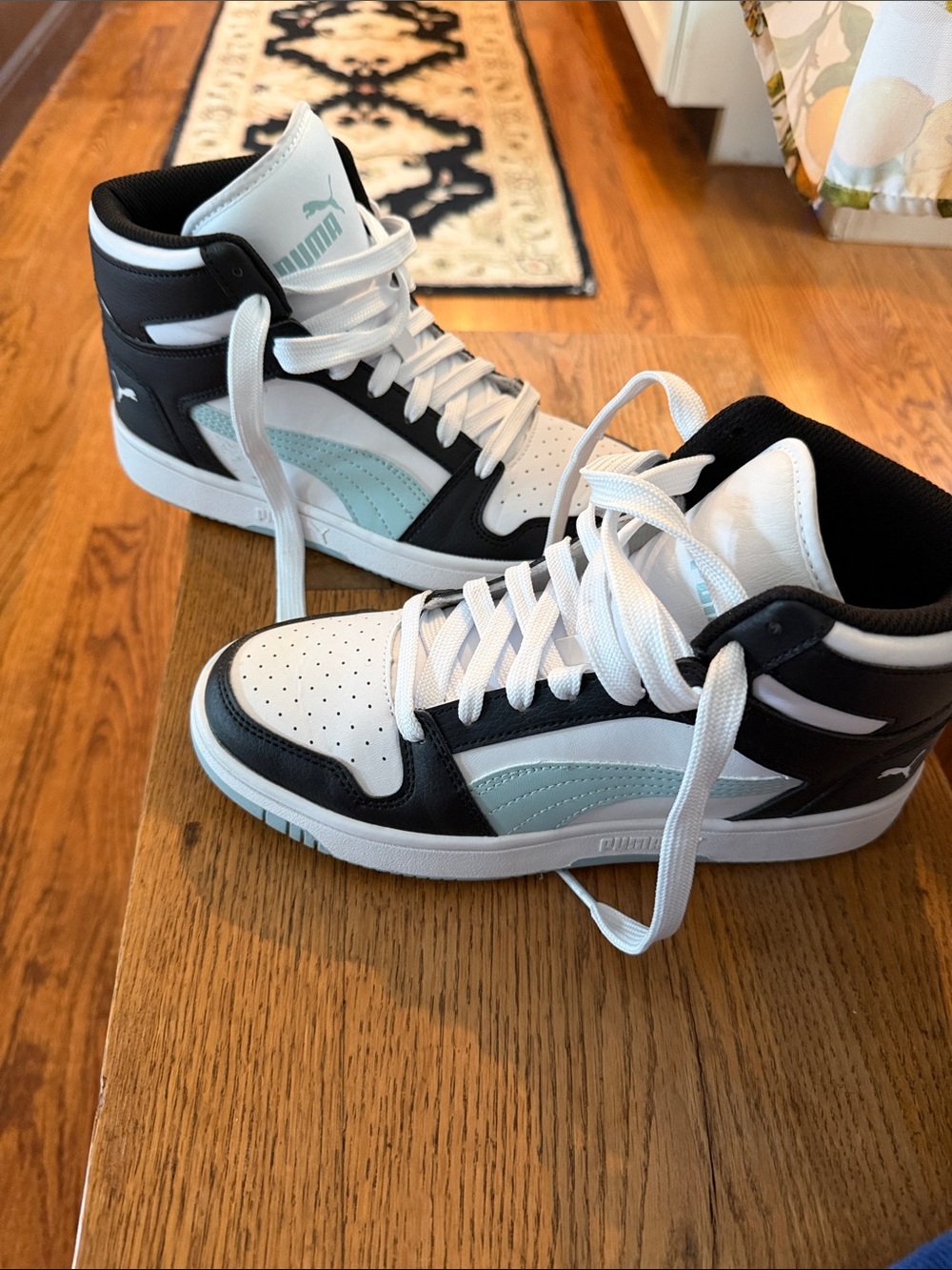 Puma High-Top Sneakers in White, Black & Mint Green